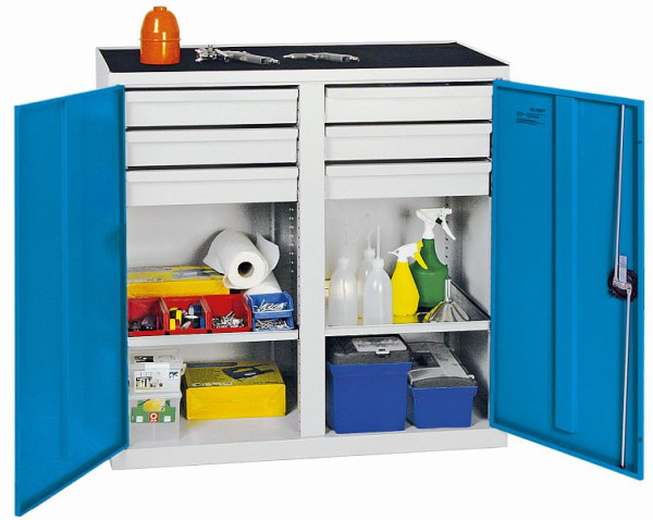 stumpf Werkzeugschrank mit 2 Abteilen, Höhe 100 cm, 6 Schubladen, 2 Fachböden, lichtgrau / lichtblau, 2002678