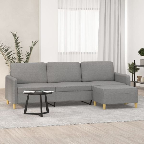 vidaXL 3-Sitzer-Sofa mit Hocker Hellgrau 210 cm Stoff, 3153603