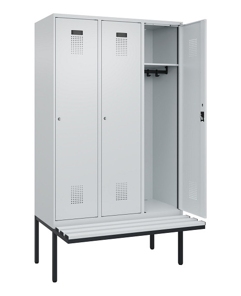 C+P Spind Evolo PLUS, 3 Abteile, 2120x1200x815mm, 7035/7035, Haken 4, Zylinderschloss, Material Sitzfläche Kunststoff, 0490407-32 S10094