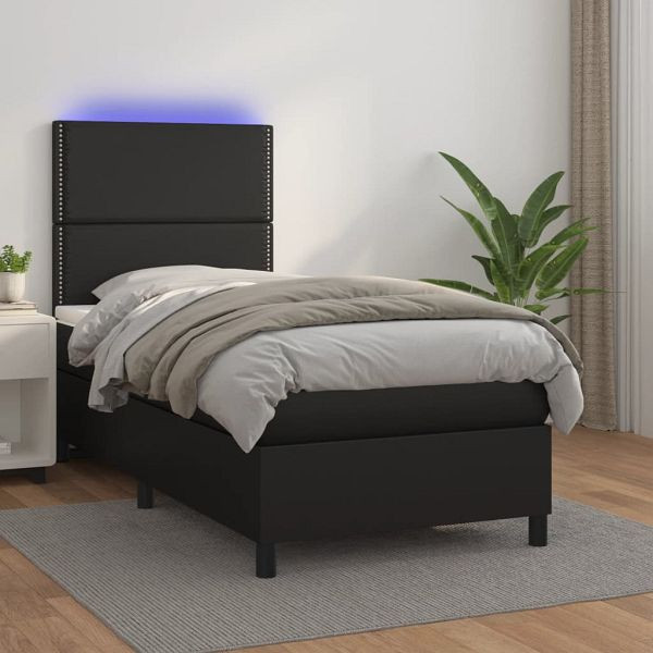 vidaXL Boxspringbett mit Matratze & LED Schwarz 100x200 cm Kunstleder, 3135867