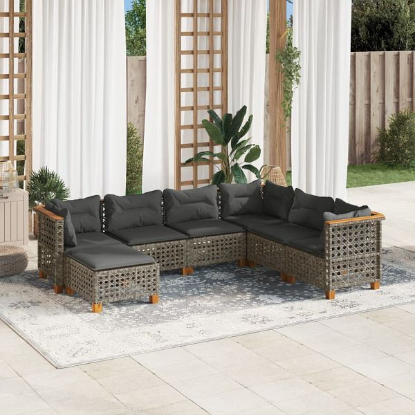 vidaXL 7-teilig Garten-Sofagarnitur mit Kissen Grau Poly Rattan, 3261939