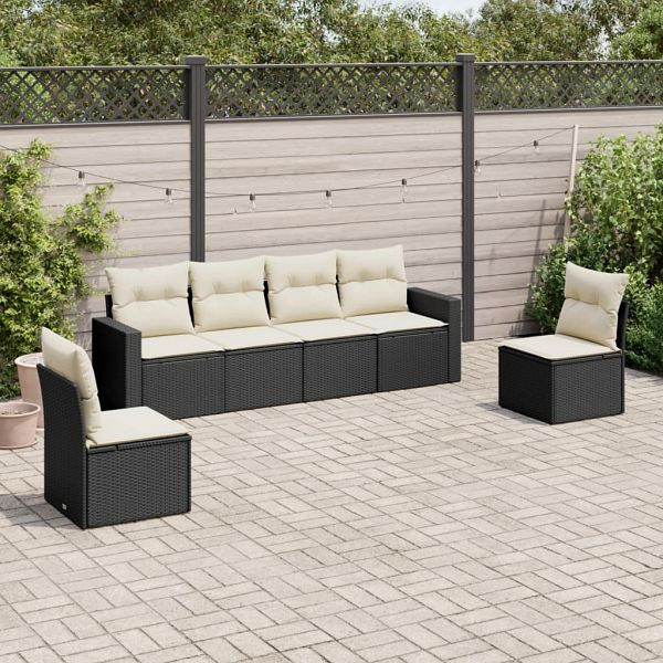vidaXL 6-teilig Garten-Sofagarnitur mit Kissen Schwarz Poly Rattan, 3251143