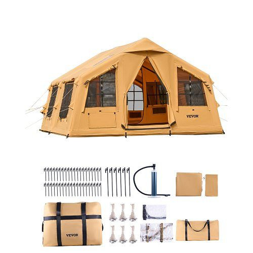 VEVOR Aufblasbares Glamping-Zelt 8-12 Personen, 4,8x3,6x2,2 m, 2 Oberlichter, Ofenanschluss, 2 Türen, Handpumpe, Aufbewahrungstasche, KJZP4836MCQWH0L5TV0
