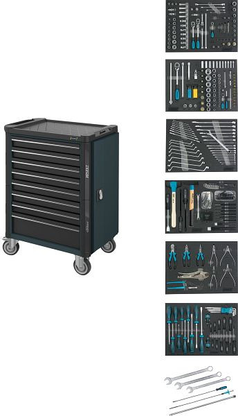 Hazet Werkstattwagen Assistent, Schubfächer, flach: 7x 77x522x398 mm, Anzahl Werkzeuge: 264, 179NT-8-RAL7016/2