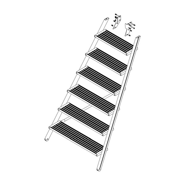 Munk Günzburger Steigtechnik Aufstieg Podesttreppe 7 Stufen inkl. Montagesatz, Aluminium gerieft, 800001