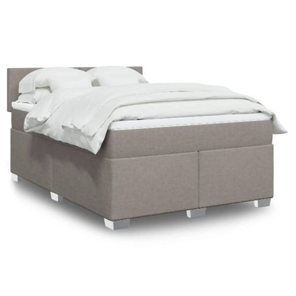 vidaXL Boxspringbett mit Matratze Taupe 140x200 cm Stoff, 3288208