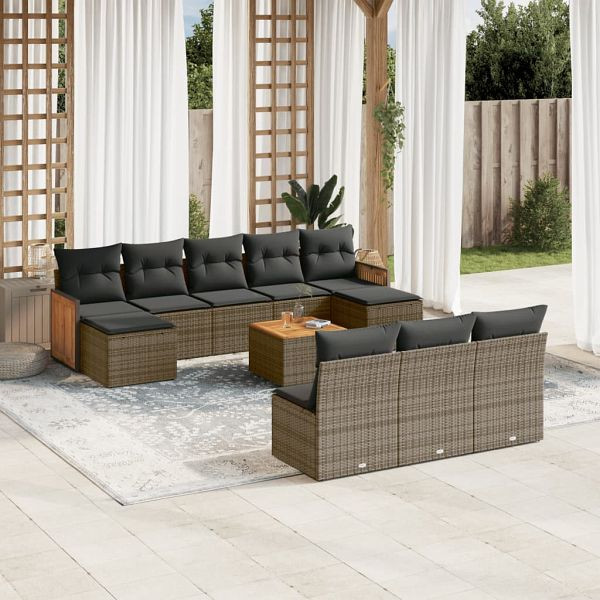 vidaXL 11-teilig Garten-Sofagarnitur mit Kissen Grau Poly Rattan, 3228076