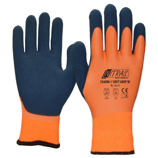 NITRAS SOFT GRIP W, Winterhandschuhe, orange, Terry-Schlingengewebe innen, mit zweifacher Beschichtung, Größe: 8, VE: 72 Paar, 3560W-8