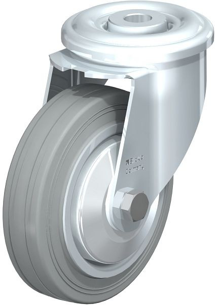 Blickle LER-VE 100R-SG-FA Stahlblech-Lenkrolle mit Rückenloch, Vollgummi, Grau, 658484