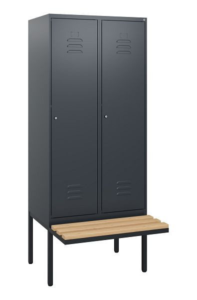 C+P Umkleidespind Classic PLUS, 2 Abteile, 1950x800x815mm, 7016/7016, Zylinderschlösser, Buche-Sitzleisten, 0800405-22 S10027