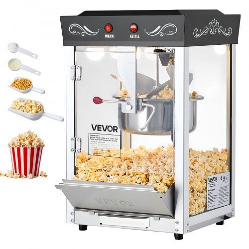 VEVOR Popcornmaschine, 800 W, 48 Tassen/Ladung, Kinostil, 2-Tasten, Glaswand, PC-Tür, 1 Portionierer, 3 Löffel, Schwarz, TSBMHJHS8OZWE6M1R001V2
