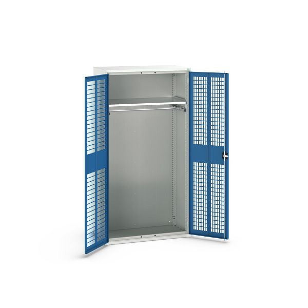 bott verso Garderobenschrank mit Belüftung, mit 1 Fachboden und 1 Kleiderstange, BxTxH: 1050 x550 x 2000 mm, Lichtgrau / Enzianblau, 16926771.11