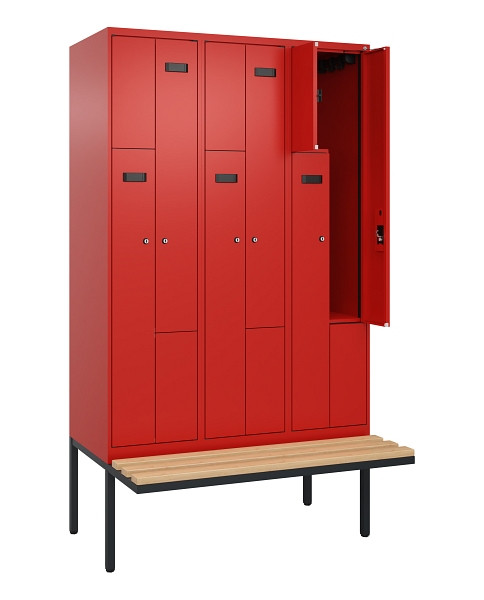 C+P Z-Spind Evolo PLUS, Bank, 6 Fächer, 2120x1200x815mm, 3020/3020, Zylinderschloss, Sitzfläche Holz, 0490437-326 S10052