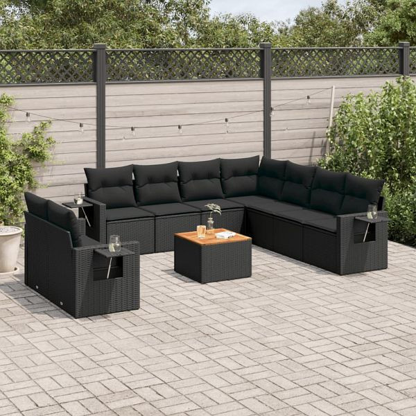 vidaXL 10-teilig Garten-Sofagarnitur mit Kissen Schwarz Poly Rattan, 3256958