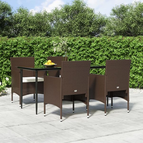 vidaXL 5-teilig Garten-Essgruppe mit Kissen Braun und Schwarz, 3156628