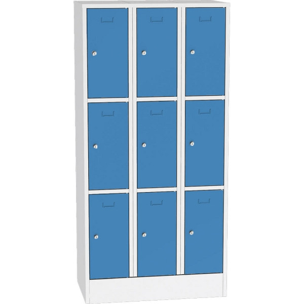 Deskin Schließfach-Stahlschrank SYSTEM SP1 COLOR, Korpus Lichtgrau, Türen Lichtblau, H 1850 x B 900 x T 500 mm, Zylinderschloss, 3x3, 281922