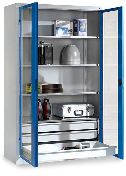 Bedrunka+Hirth Flügeltürenschränke, mit unterem Schubladenblock und Sichtfenster, Maße in mm (BxTxH): 930 x 600 x 1950, 04156093G-1