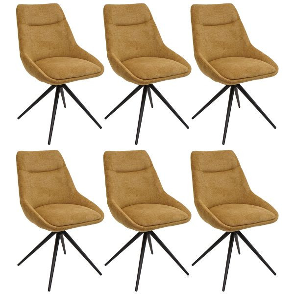 Mendler 6er-Set Esszimmerstuhl HWC-M65, Küchenstuhl Lehnstuhl Stuhl, drehbar Auto-Position Metall Stoff/Textil, senfgelb, 3x105067