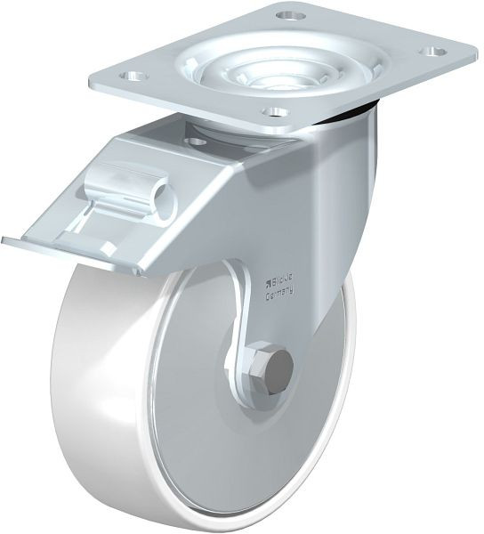 Blickle LE-PO 150G-FI-FA Stahlblech-Lenkrolle mit Anschraubplatte & Feststeller, Polyamid, Weiß, 749570