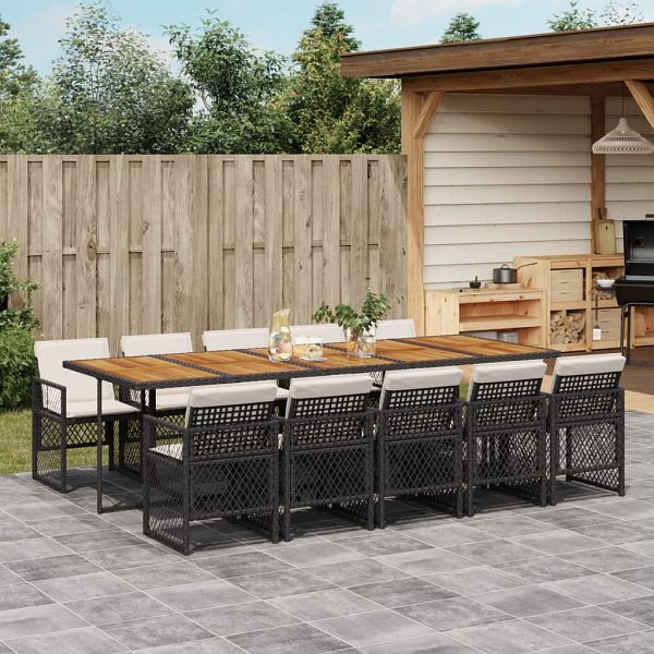 vidaXL 11-teilig Garten-Essgruppe mit Kissen Schwarz Poly Rattan, 3210759