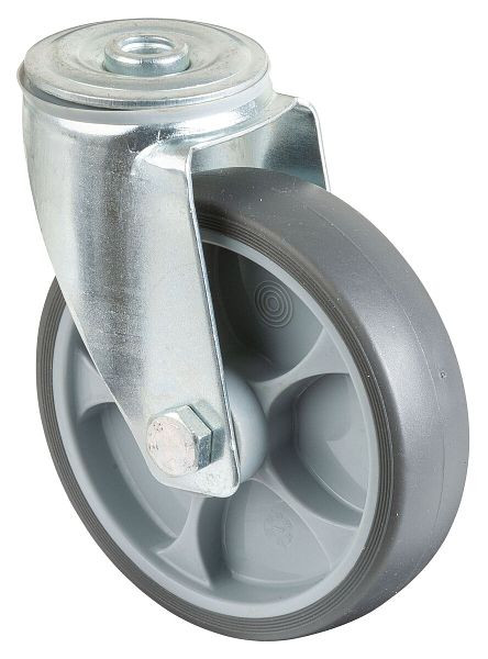 BS Rollen Transportrolle Lenkrolle, thermoplastisches Gummirad grau, Rollenlager, Rückenloch, Durchmesser: 120 mm, VE: 2 Stück, L101.B44.126