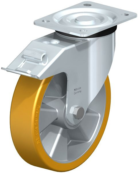 Blickle L-ALTH 200K-FI Stahlblech-Lenkrolle, mittelschwere Ausführung, mit Anschraubplatte & Feststeller, Blickle Extrathane®, Hellbraun, 283200