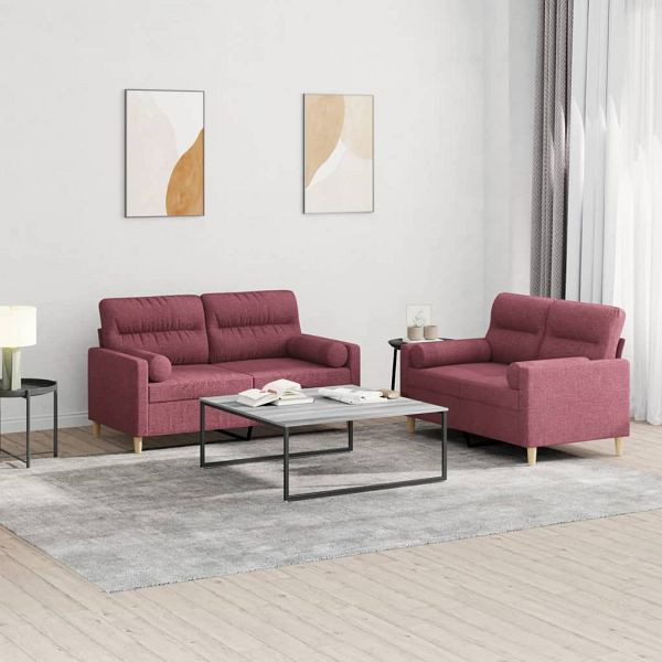 vidaXL 2-tlg. Sofagarnitur mit Kissen Weinrot Stoff, 3201590
