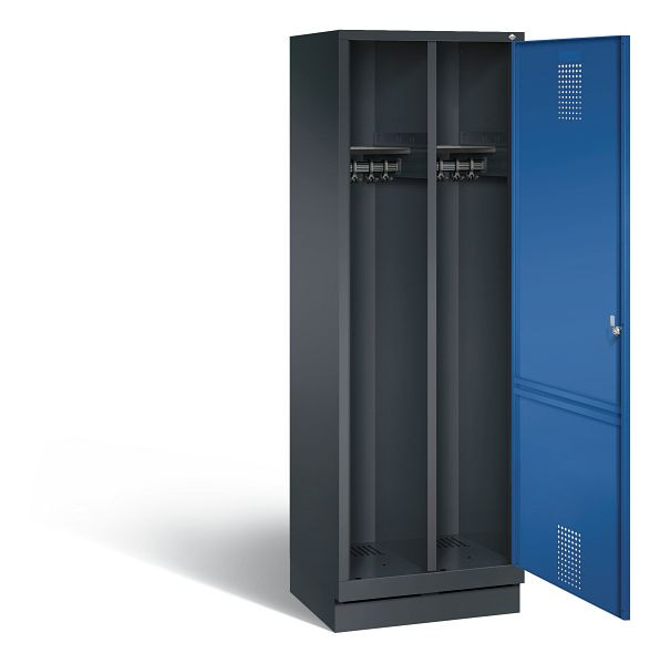 C+P Schwarz-Weiss-Spind Evolo, H1800xB610xT500mm, Farbe: Schwarzgrau / Enzianblau, 48220-20 S10028