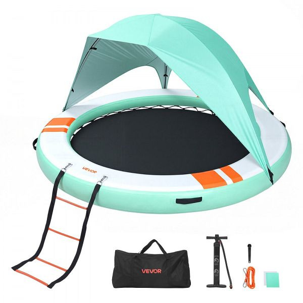VEVOR Aufblasbares Schwimmdock, φ3,05m, Rutschfest, mit Tragetasche, Sonnendach & Leiter, Wasserplattform, Rund, CQFTYX10FTWZDP1XN001V0