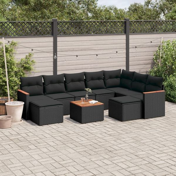 vidaXL 10-teilig Garten-Sofagarnitur mit Kissen Schwarz Poly Rattan, 3226545