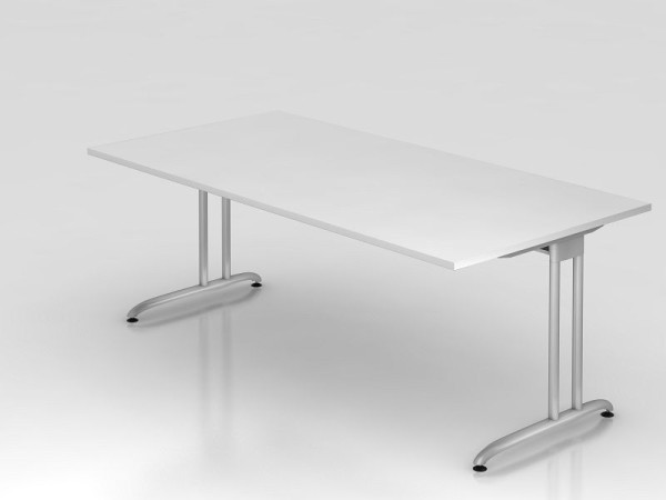 Hammerbacher Schreibtisch C-Fuß 200x100cm Weiß, Arbeitshöhe 72 cm, VBS2E/W/S
