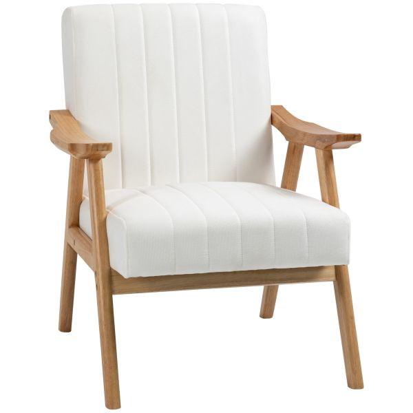 HOMCOM Polstersessel Wohnzimmersessel mit Armlehnen Naturholz Farbe: Creme, 839-591V00CW