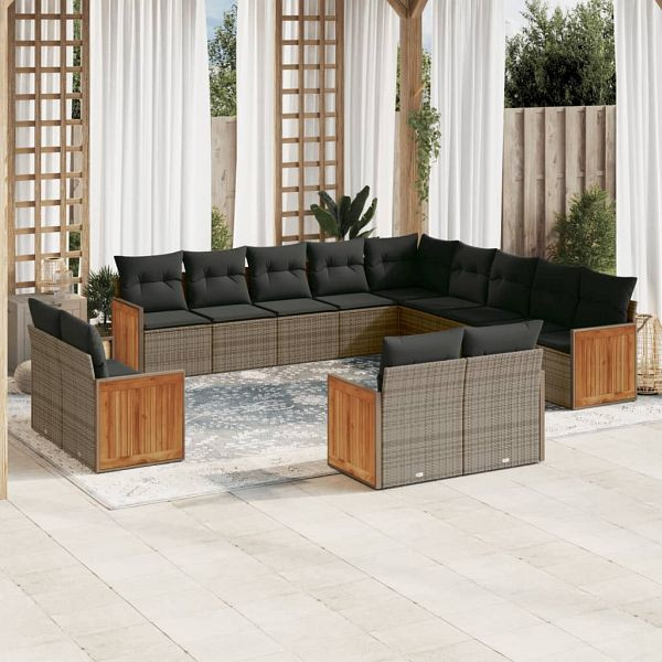 vidaXL 13-teilig Garten-Sofagarnitur mit Kissen Grau Poly Rattan, 3228209