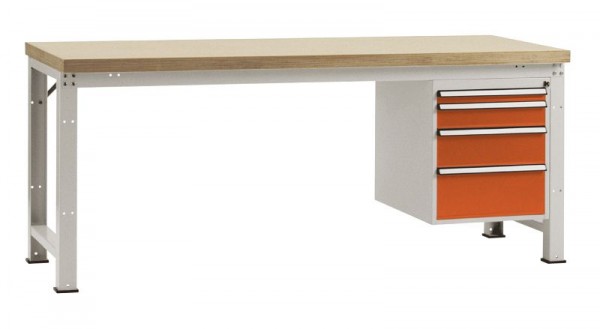 Manuflex Komplett-Werkbank Grund PROFI Standard mit Multiplex-Platte, BxTxH = 2000 x 700 x 840 mm, Rotorange, WP5624.2001