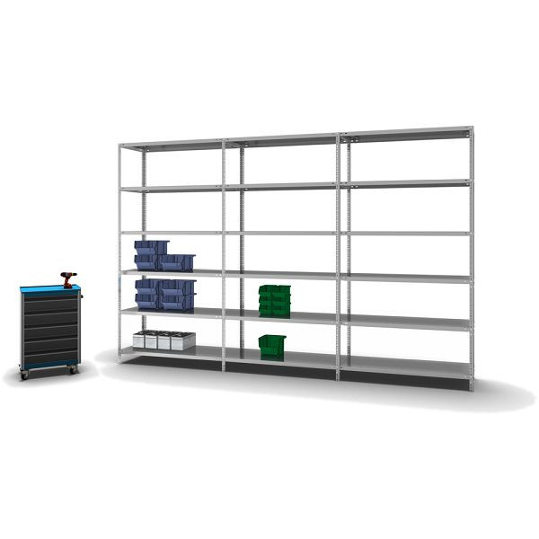 hofe Fachboden-Grundregal, 2500x500x1300 mm, 6 Fachebenen, verzinkt, 125 kg Fachlast, 750 kg Feldlast, zweiseitige Bedienung, WZG25513L