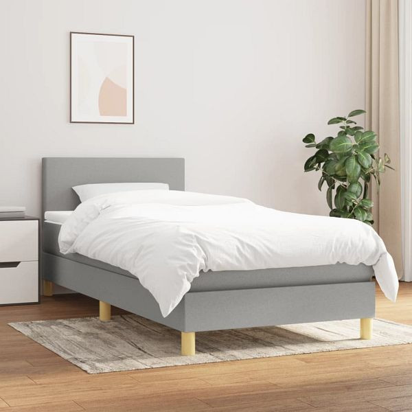 vidaXL Boxspringbett mit Matratze Hellgrau 90x190 cm Stoff, 3140417
