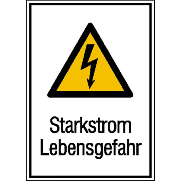 Stein HGS Elektrokennzeichnung/Kombischild mit Warnzeichen und Zusatztext, Starkstrom Lebensgefahr, Kunststoff, witterungsbeständig, 43.1368