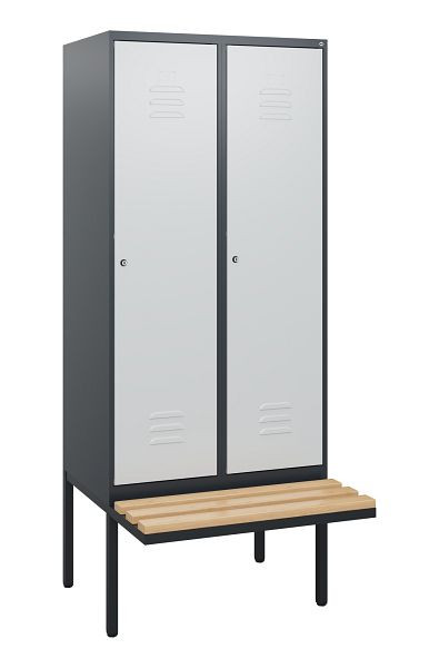 C+P Umkleidespind Classic PLUS, 2 Abteile, 1950x800x815mm, 7016/7035, Zylinderschlösser, Buche-Sitzleisten, 0800405-22 S10028