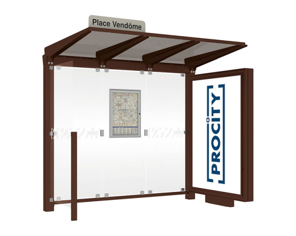 Procity Wartehalle Venedig - Leuchtkasten Mittelfuß + 1 Seitenverkleidung, Farbe RAL 8017, Maße: Breite 2500 x Höhe 2422 x Tiefe 1520 mm, 529653.8017