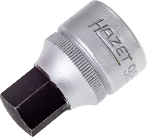 Hazet Schraubendreher-Steckschlüsseleinsatz, Vierkant hohl 12,5 mm, Innen-Sechskant Profil, 14 mm, extrakurz Mit Rändelung, 985-14