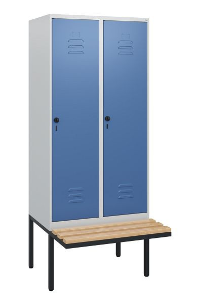 C+P Umkleidespind Classic PLUS, 2 Abteile, 1950x800x815mm, 7035/5023, Drehriegel, Buche-Sitzleisten, 0800405-22 S10005