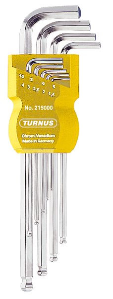 KUKKO Winkelschraubendreher mit Kugelkopf im TURNUS-Clip, Länge: 197 mm, Kugelkopf Profil: 0; 1/16; 1/8; 3/16; 1/4; 3/8, VE: 10 Stück, 215-001