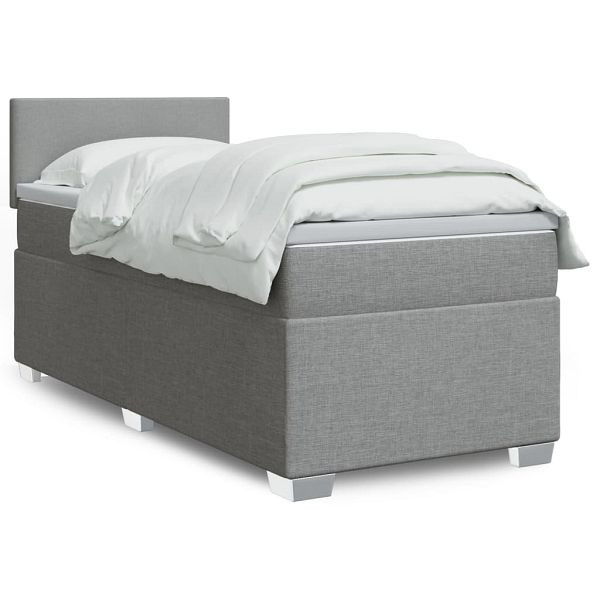 vidaXL Boxspringbett mit Matratze Hellgrau 90x190 cm Stoff, 3285736