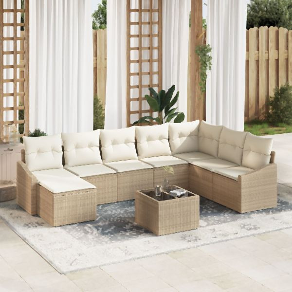 vidaXL 9-teiliges Garten Essset mit Kissen Braunes Poly Rattan, 3355520