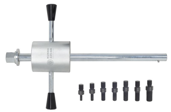 KUKKO Bolzenausziehvorrichtung-Satz mit Gewindeadaptern, Gewinde des Adapters Werkstückseite: M8x1; M10x1; M14x2; 14x1,5; M16x2; M16x1,5; M20x1,5, 225