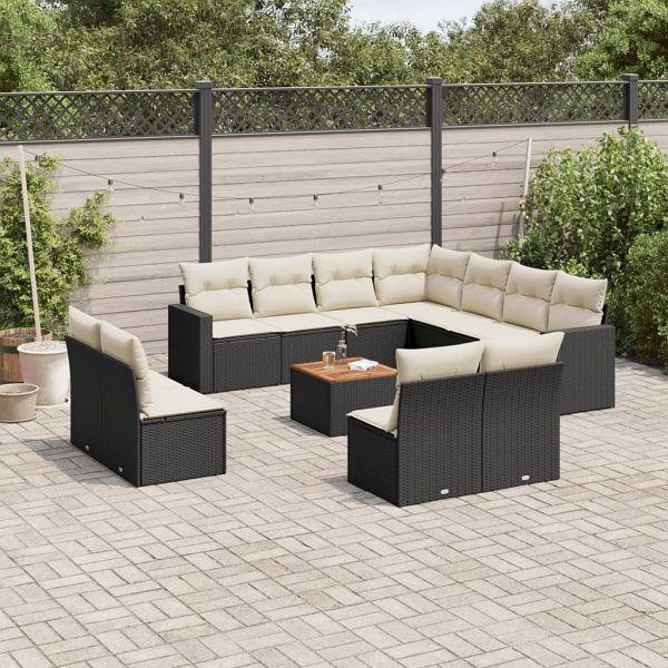 vidaXL 12-teilig Garten-Sofagarnitur mit Kissen Schwarz Poly Rattan, 3256511