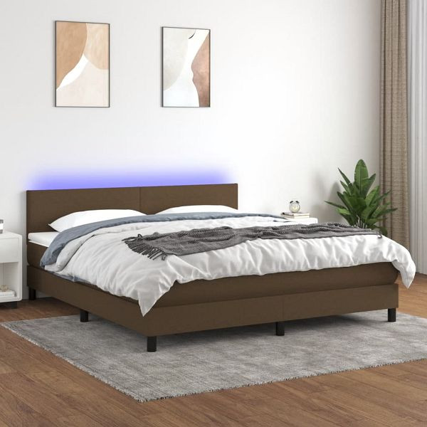 vidaXL Boxspringbett mit Matratze & LED Dunkelbraun 160x200 cm Stoff, 3133008