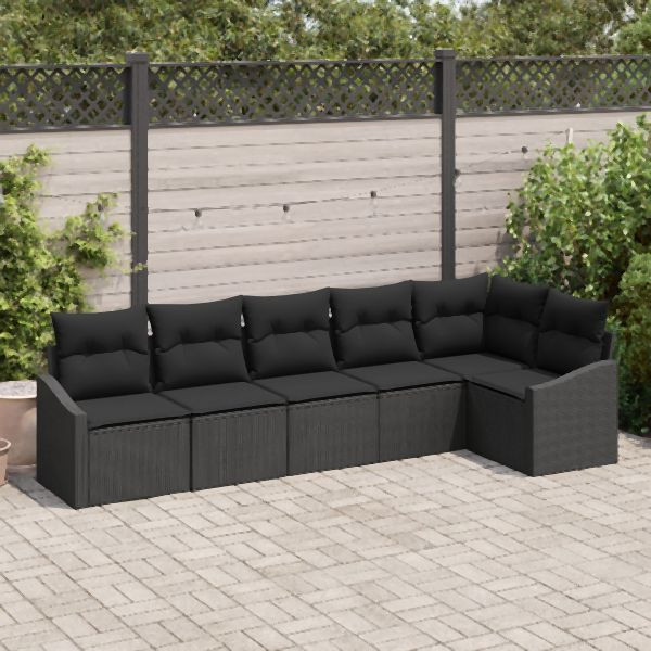 vidaXL Garten Sofa Set 6 Teile Schwarz Poly-Rattan, Polyester, Stahl, 3355412