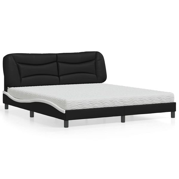 vidaXL Bett mit Matratze Schwarz und Weiß 180x200 cm Kunstleder, 3208743