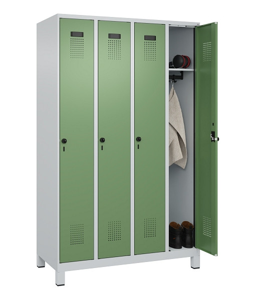 C+P Spind Evolo PLUS, mit Füßen, 4 Abteile, 1950x1200x500mm, 7035/6011, Verschluss Drehriegel, Ablageböden 4, 049010-40 S10010